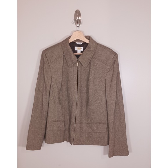 Talbots Dark Academia Classic Wool Blend Lined Zip Women's Blazer Size 14W - Picture 1 of 7
